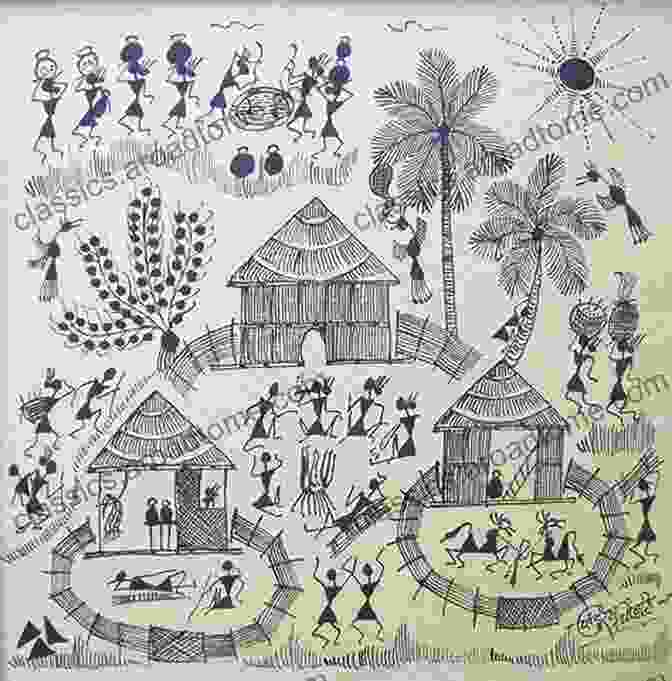 A Simplistic Warli Painting Depicting Scenes Of Rural Life Using Simple Lines The Arts Crafts Of India Ceylon