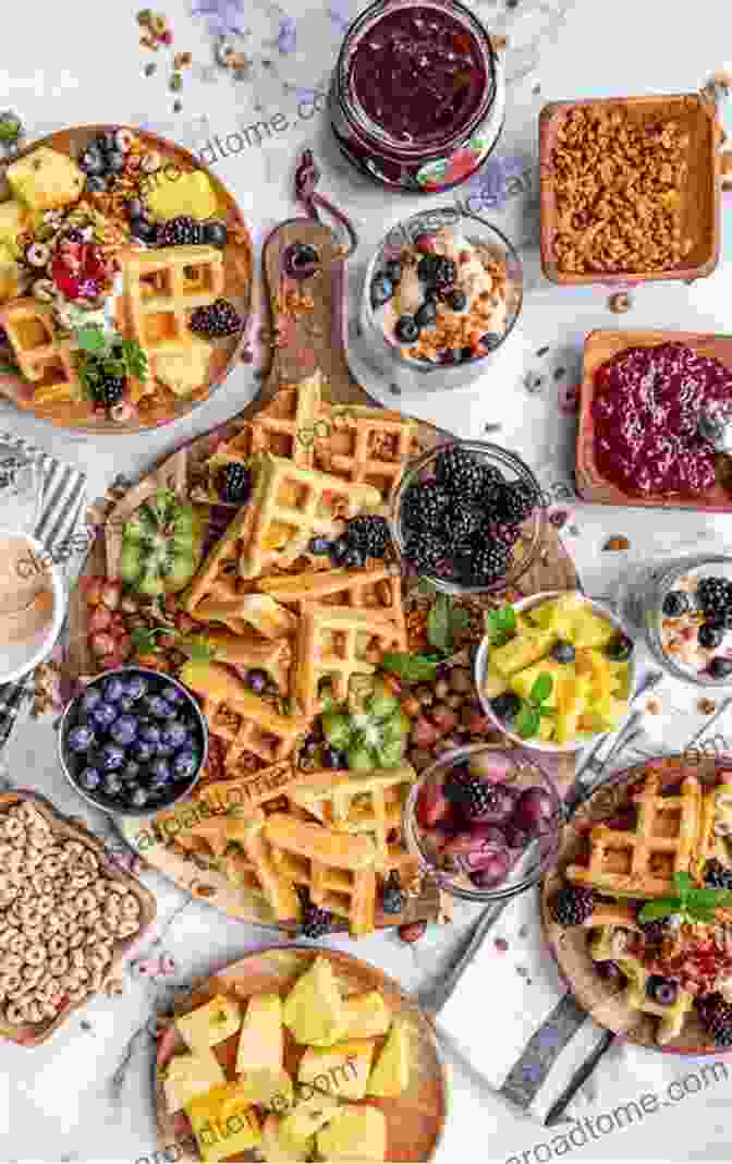 A Spread Of Coconut Flour Pancakes, Waffles, And Breakfast Bars, Garnished With Fresh Berries And Fruit Slices. Favorite Low Glycemic Coconut Flour Recipes: A Gluten Free Panoply Of Delight For Diabetics Celiacs Weight Losers Health Seekers