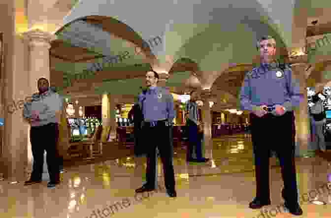 A Stern Looking Casino Security Guard, Wearing A Uniform And Standing In Front Of A Casino Entrance. Blackjack Insiders: How Two Pit Bosses Beat The Casinos At Their Own Game