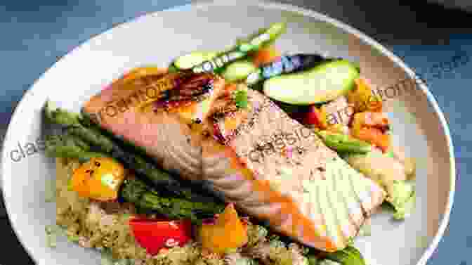 Image Of A Balanced And Nutritious Meal Featuring Grilled Salmon, Roasted Vegetables, And Whole Grain Quinoa The Complete Plant Based Cirrhosis Diet Cookbook: Healthy Recipes To Heal Fatigue Swelling Weight Loss